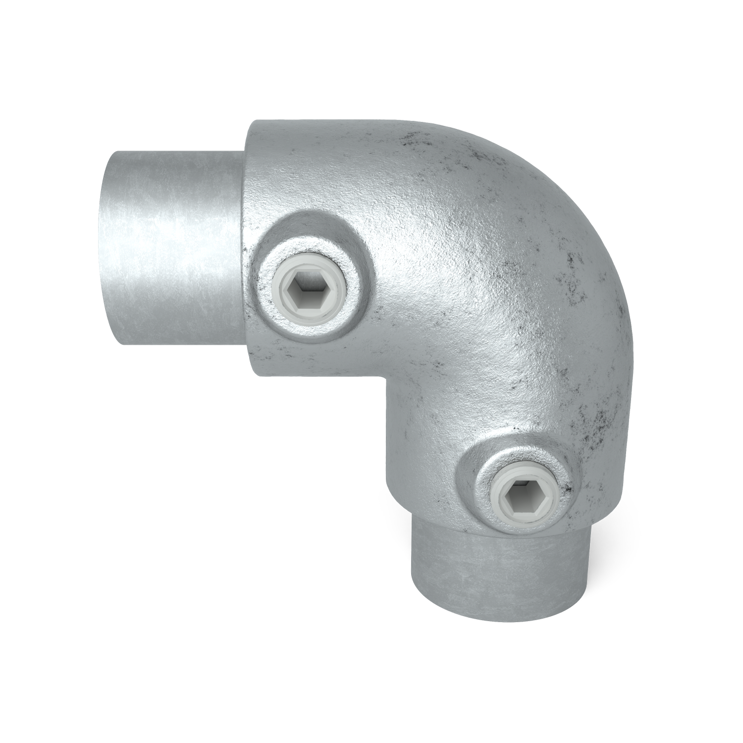Buiskoppeling Kniestuk 2-weg 90º 42,4 mm - vooraanzicht met buizen (Steigerbuisstunter.nl)