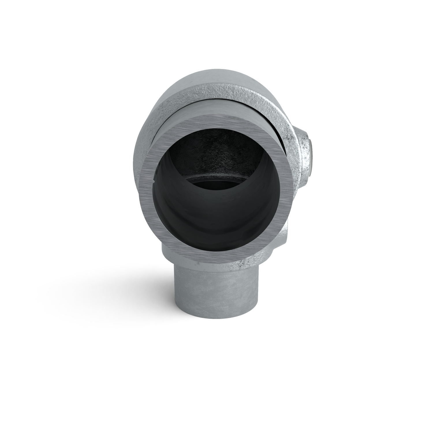 Buiskoppeling Kniestuk 2-weg 90º verloop 48,3 mm - 42,4 mm - zijaanzicht met buizen (Steigerbuisstunter.nl)