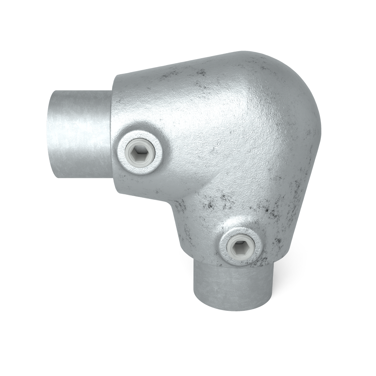 Buiskoppeling Kniestuk 2-weg 90º ±11º 48,3 mm - vooraanzicht met buizen (Steigerbuisstunter.nl)