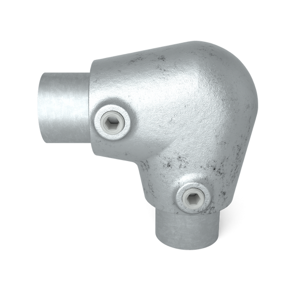 Buiskoppeling Kniestuk 2-weg 90º ±11º 42,4 mm - vooraanzicht met buizen (Steigerbuisstunter.nl)