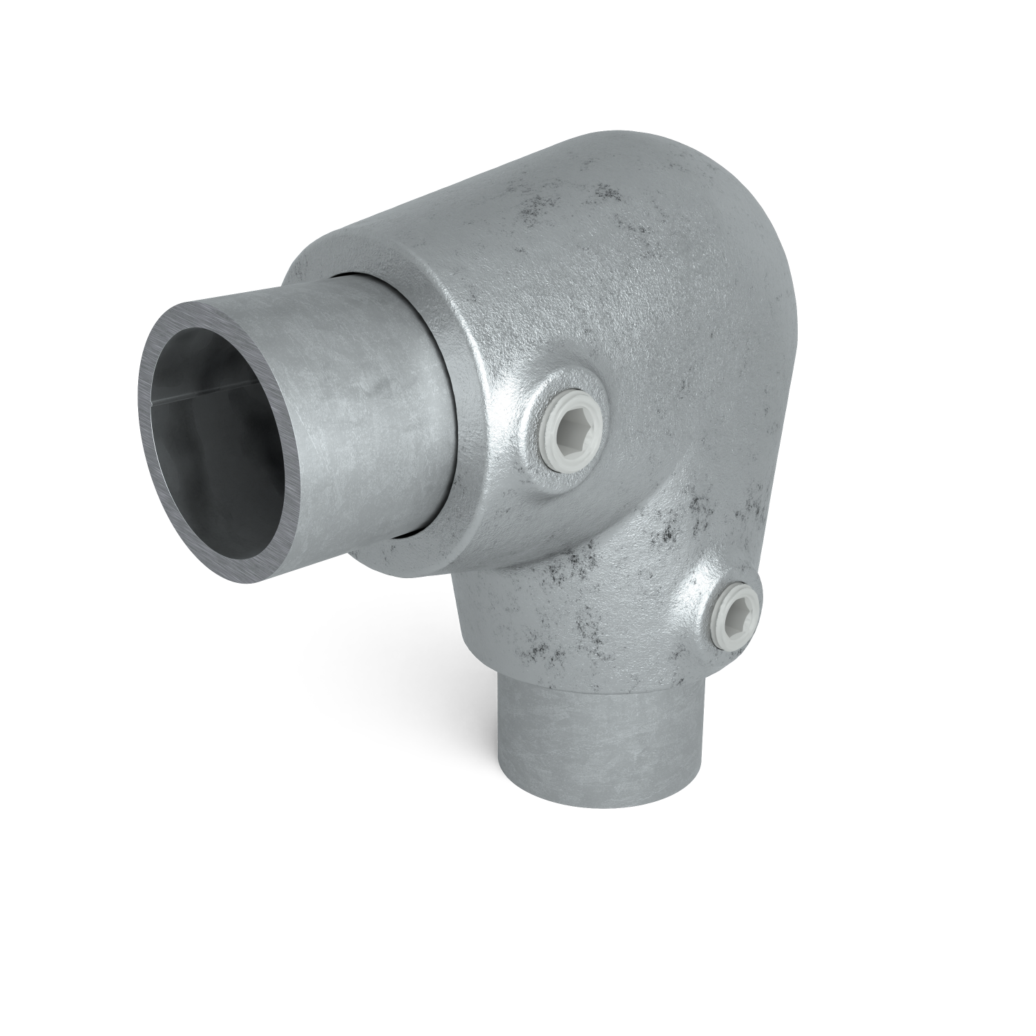 Buiskoppeling Kniestuk 2-weg 90º ±11º 33,7 mm - schuin aanzicht met buizen (Steigerbuisstunter.nl)