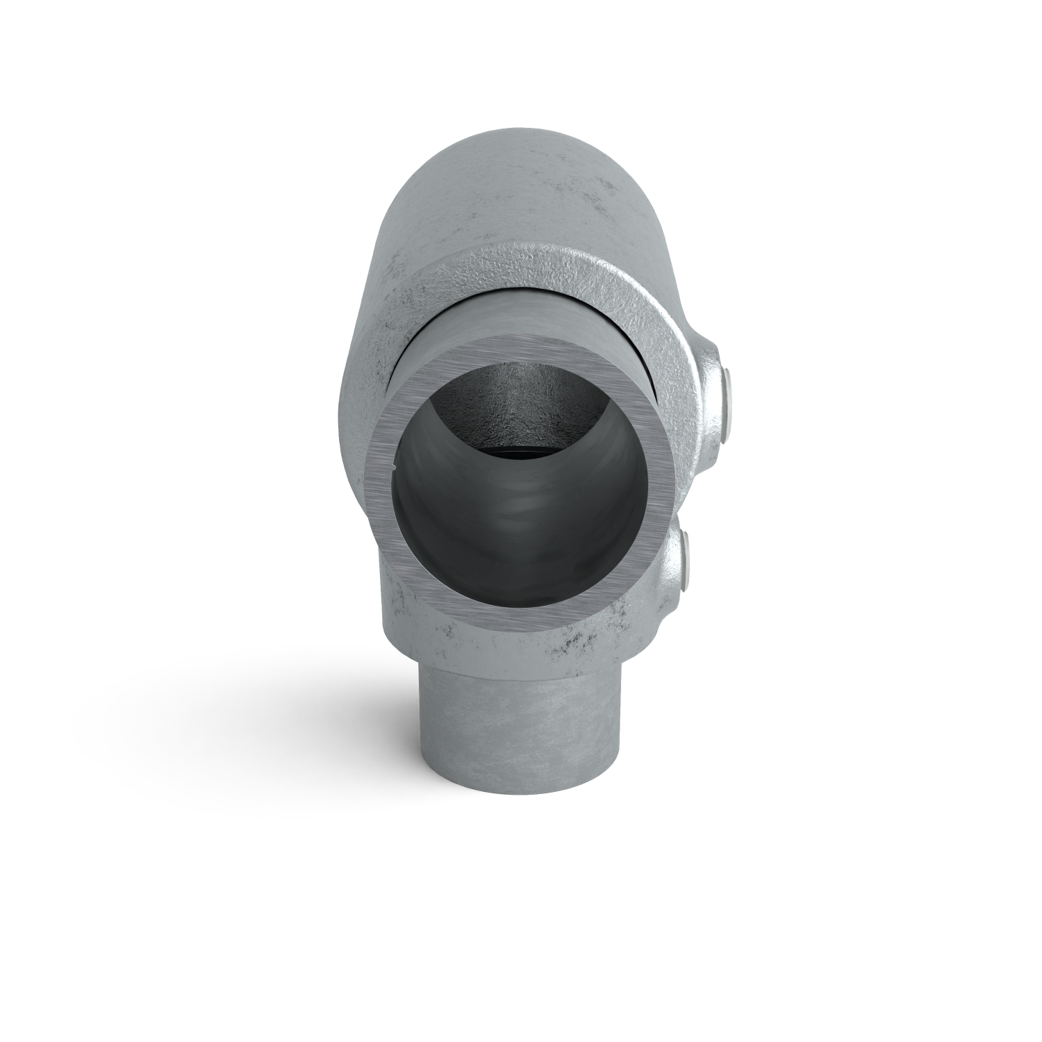 Buiskoppeling Kniestuk 2-weg 90º ±11º 48,3 mm - zijaanzicht met buizen (Steigerbuisstunter.nl)