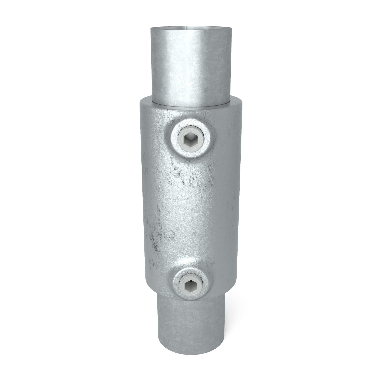 Buiskoppeling Koppelstuk 48,3 mm - vooraanzicht met buizen (Steigerbuisstunter.nl)