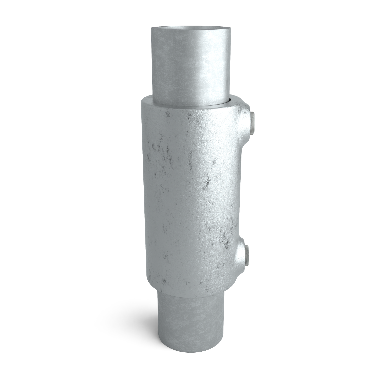 Buiskoppeling Koppelstuk 42,4 mm - zijaanzicht met buizen (Steigerbuisstunter.nl)