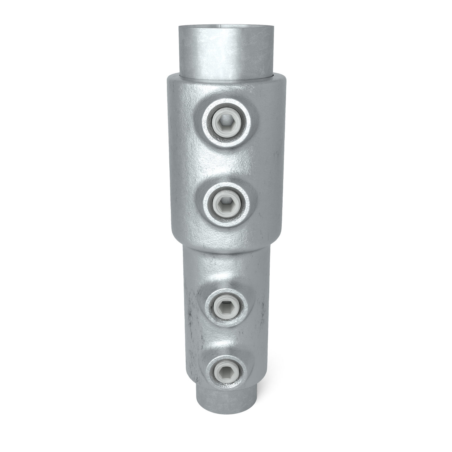 Buiskoppeling Koppelstuk verloop 33,7 mm - 26,9 mm - vooraanzicht met buizen (Steigerbuisstunter.nl)