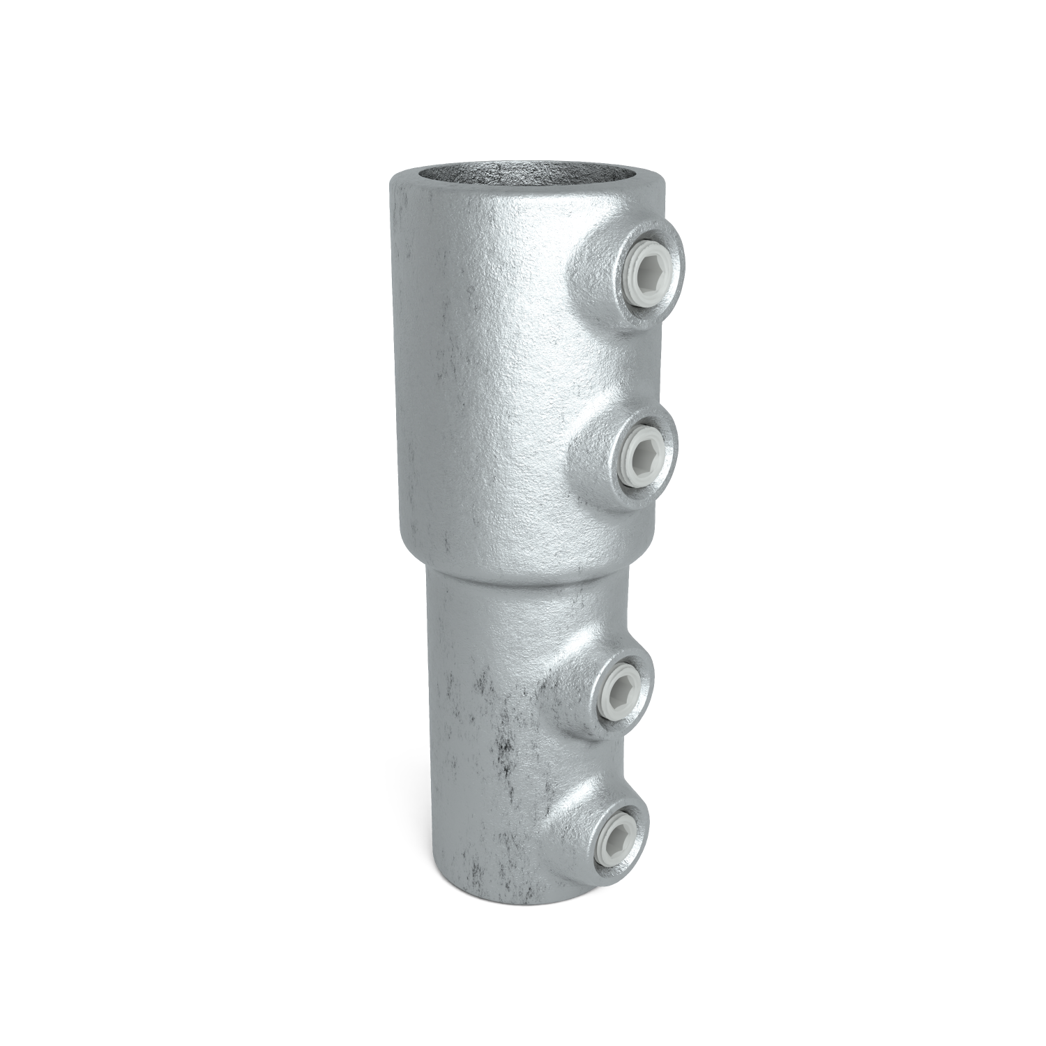 Buiskoppeling Koppelstuk verloop 33,7 mm - 26,9 mm - schuin aanzicht buiskoppeling (Steigerbuisstunter.nl)