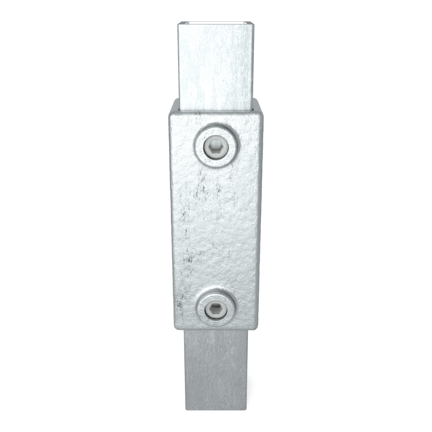Buiskoppeling Koppelstuk 90º 40 mm vierkant - vooraanzicht met buizen (Steigerbuisstunter.nl)