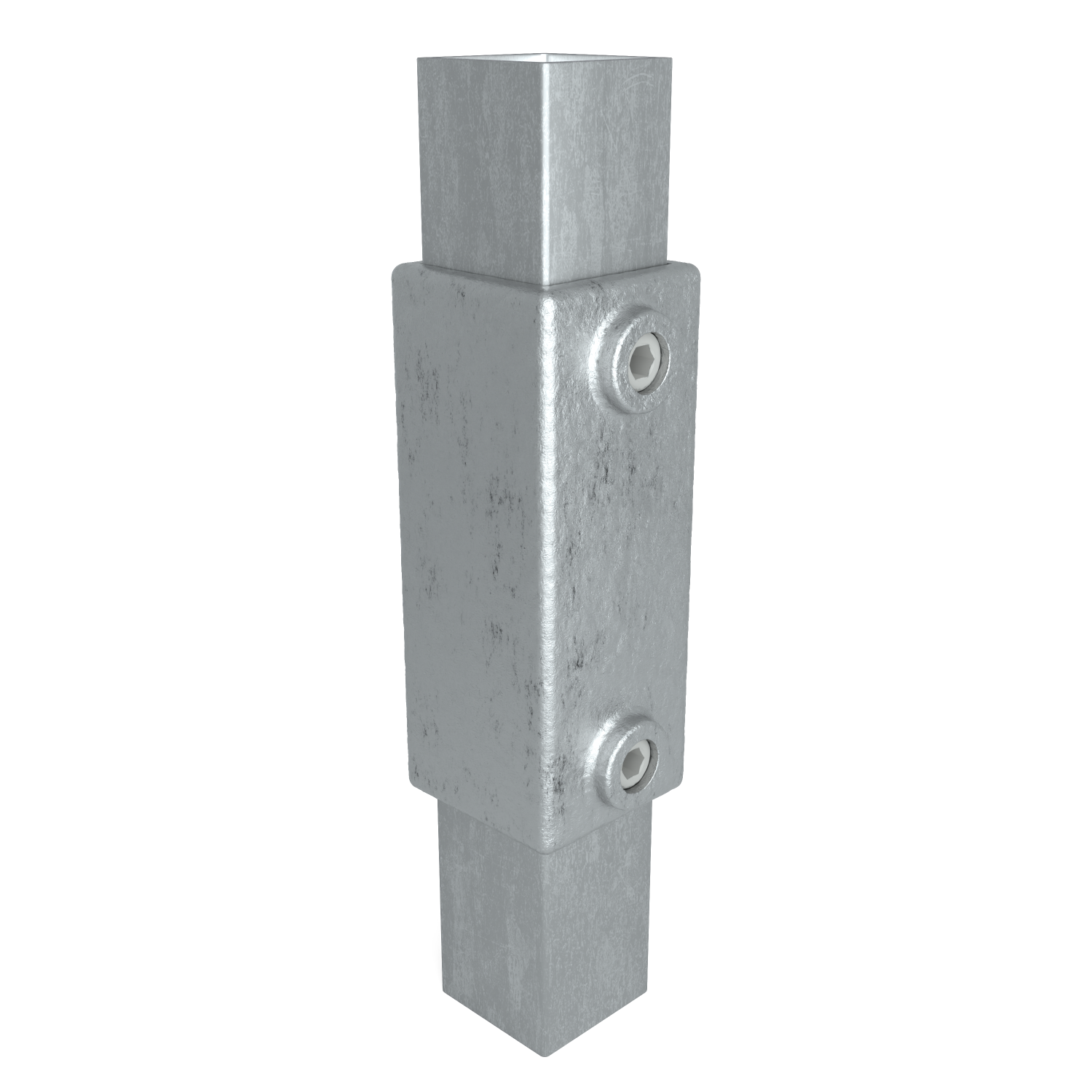 Buiskoppeling Koppelstuk 90º 40 mm vierkant - schuin aanzicht met buizen (Steigerbuisstunter.nl)