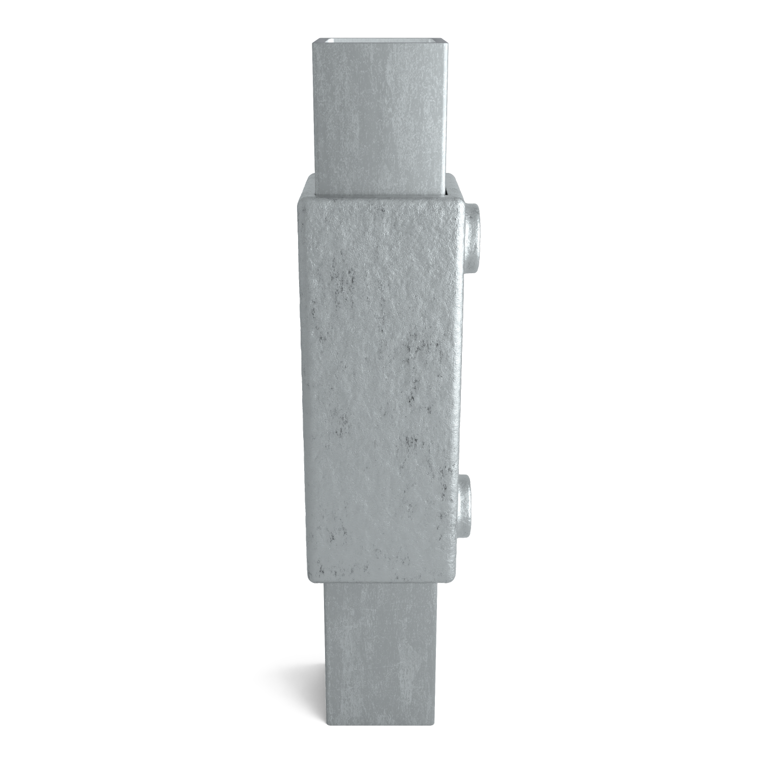 Buiskoppeling Koppelstuk 90º 40 mm vierkant - zijaanzicht met buizen (Steigerbuisstunter.nl)