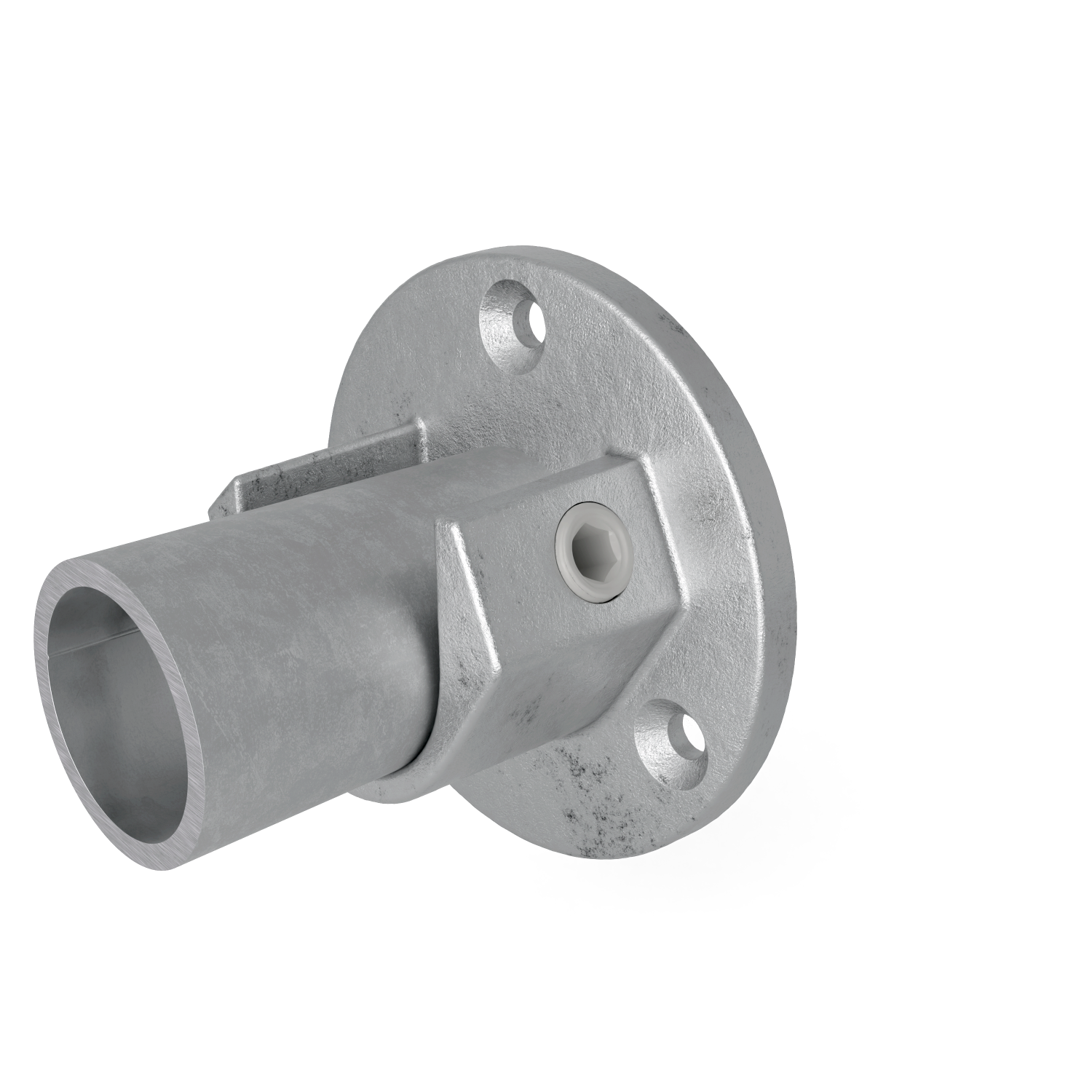 Buiskoppeling Voetplaat met inleg (set) 33,7 mm - schuin aanzicht met buizen (Steigerbuisstunter.nl)