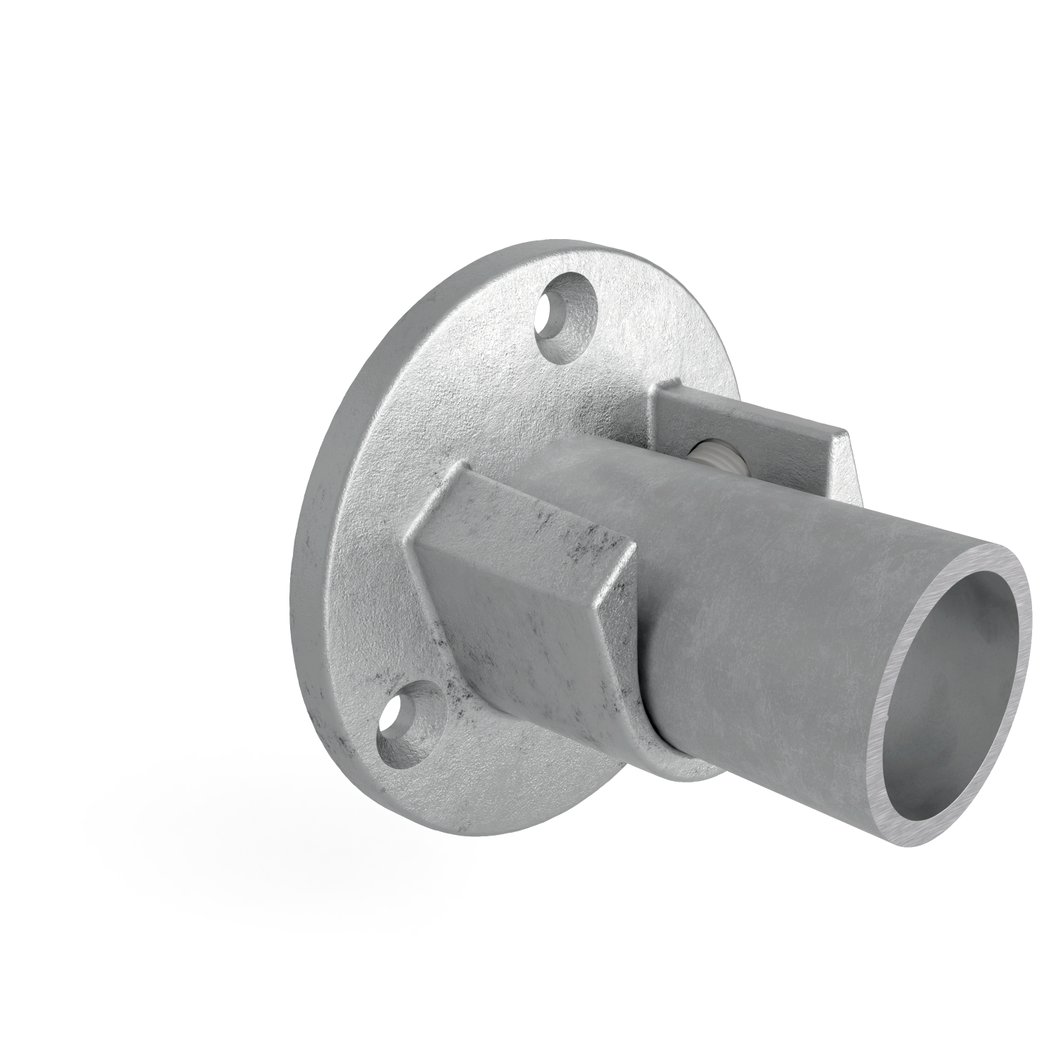 Buiskoppeling Voetplaat met inleg (set) 33,7 mm - zijaanzicht met buizen (Steigerbuisstunter.nl)