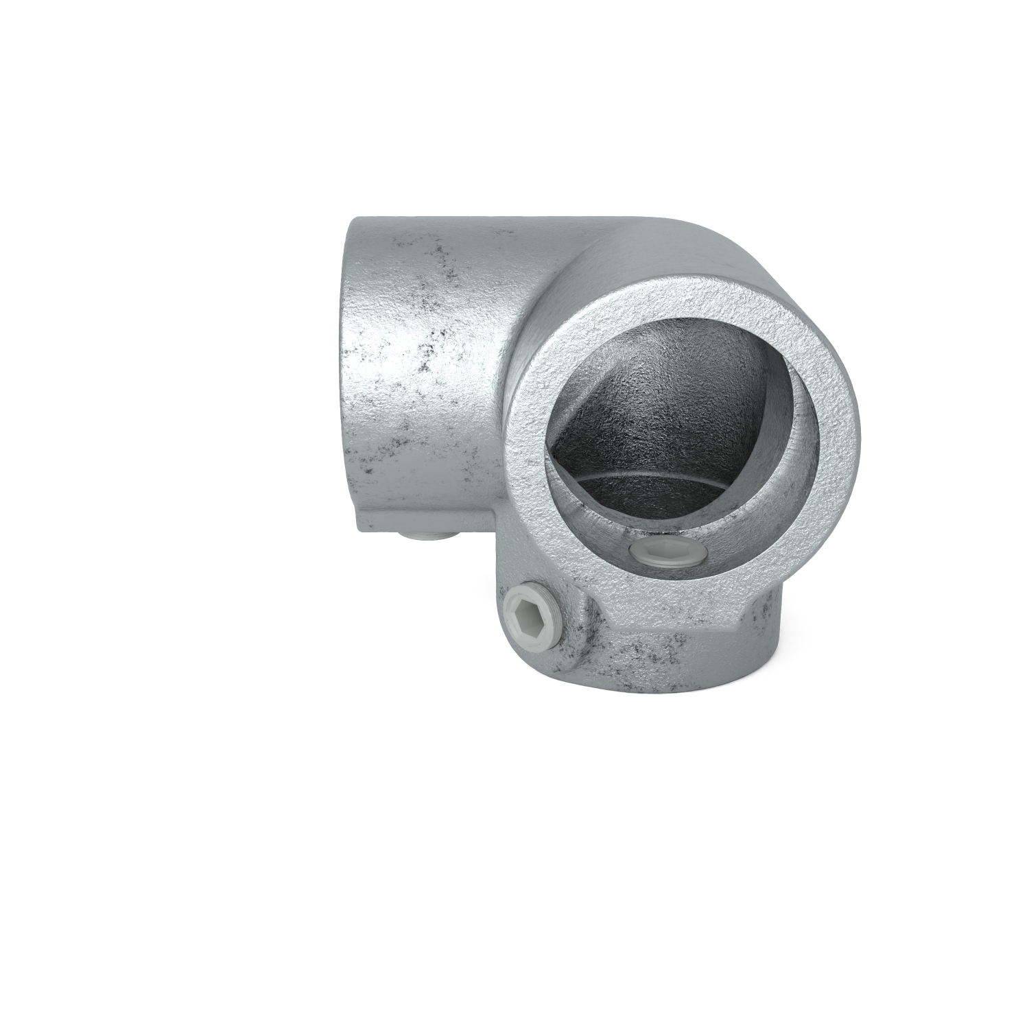 Buiskoppeling Kniestuk 3-weg 90º 33,7 mm - schuin aanzicht buiskoppeling (Steigerbuisstunter.nl)