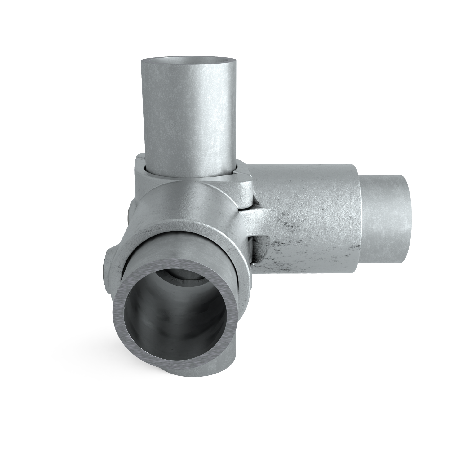Buiskoppeling Hoekstuk 90º klapbaar 48,3 mm - zijaanzicht met buizen (Steigerbuisstunter.nl)