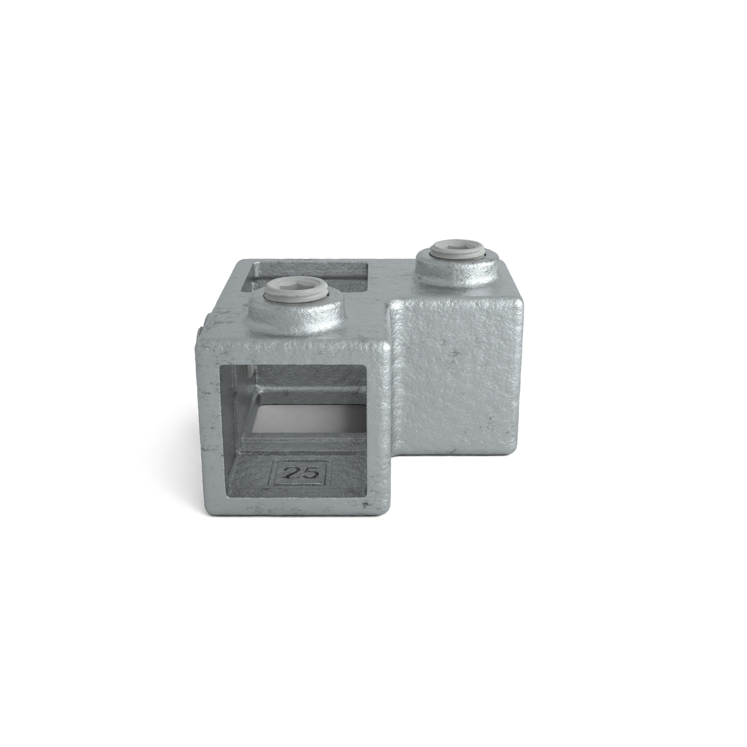 Buiskoppeling Hoekstuk 90º 25 mm vierkant - zijaanzicht buiskoppeling (Steigerbuisstunter.nl)