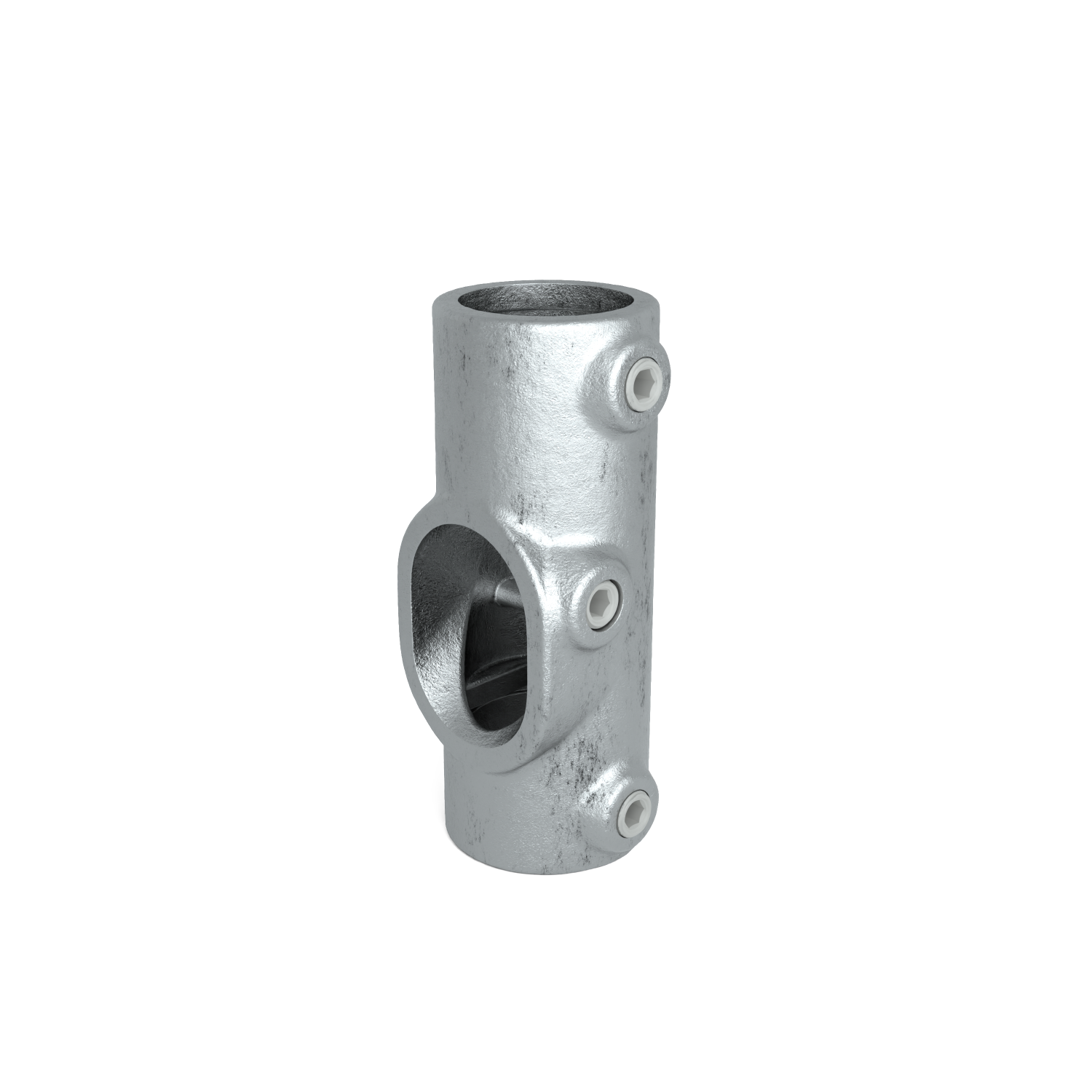 Buiskoppeling T-stuk lang 45° - 60° 48,3 mm - schuin aanzicht buiskoppeling (Steigerbuisstunter.nl)