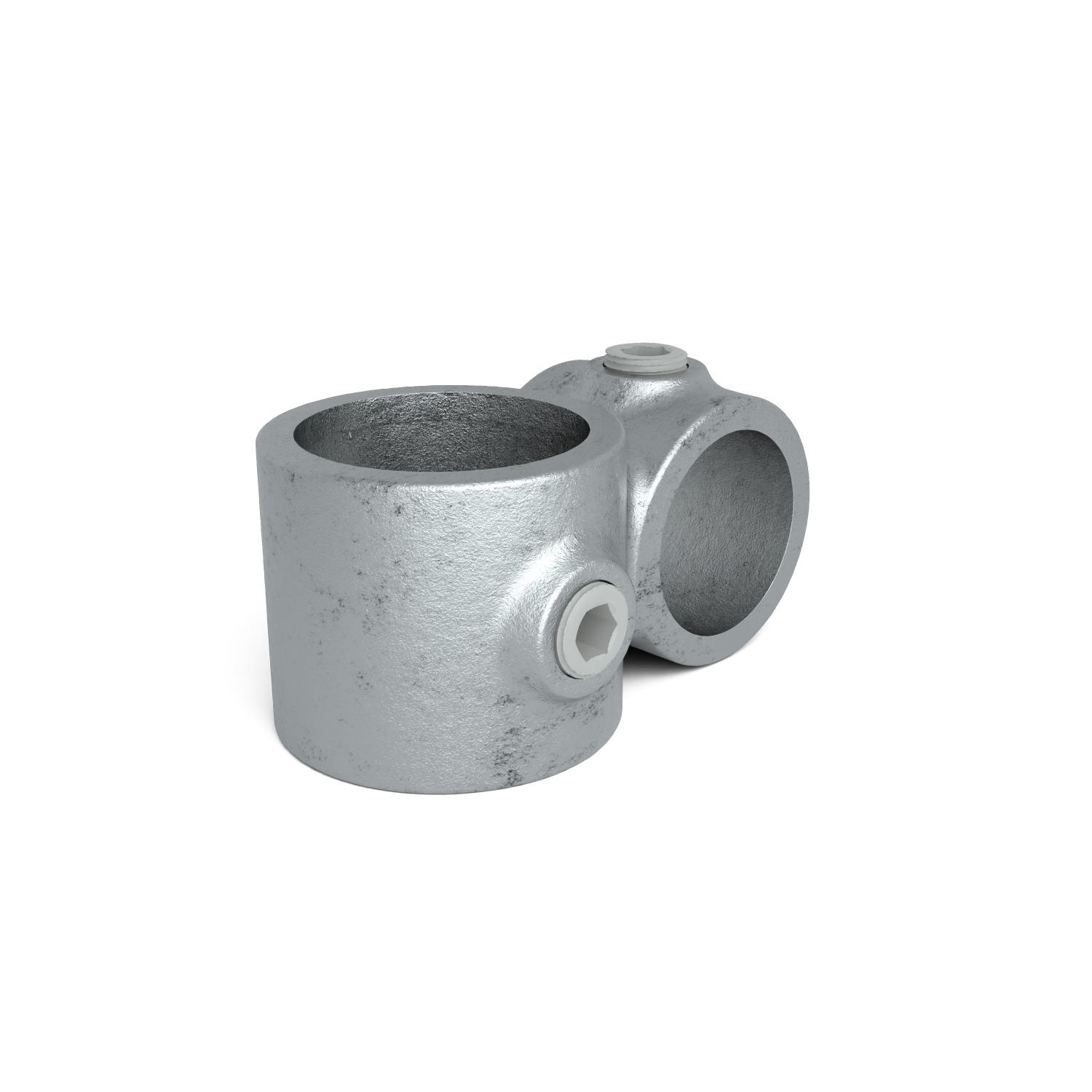 Buiskoppeling Kruisstuk 90º verloop 33,7 - 48,3 mm - schuin aanzicht buiskoppeling (Steigerbuisstunter.nl)