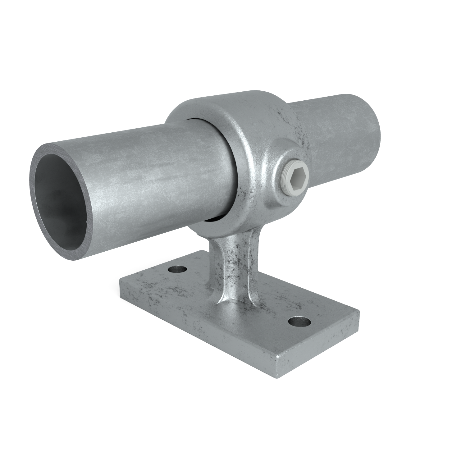 Buiskoppeling Leuningdrager 33,7 mm - vooraanzicht met buizen (Steigerbuisstunter.nl)