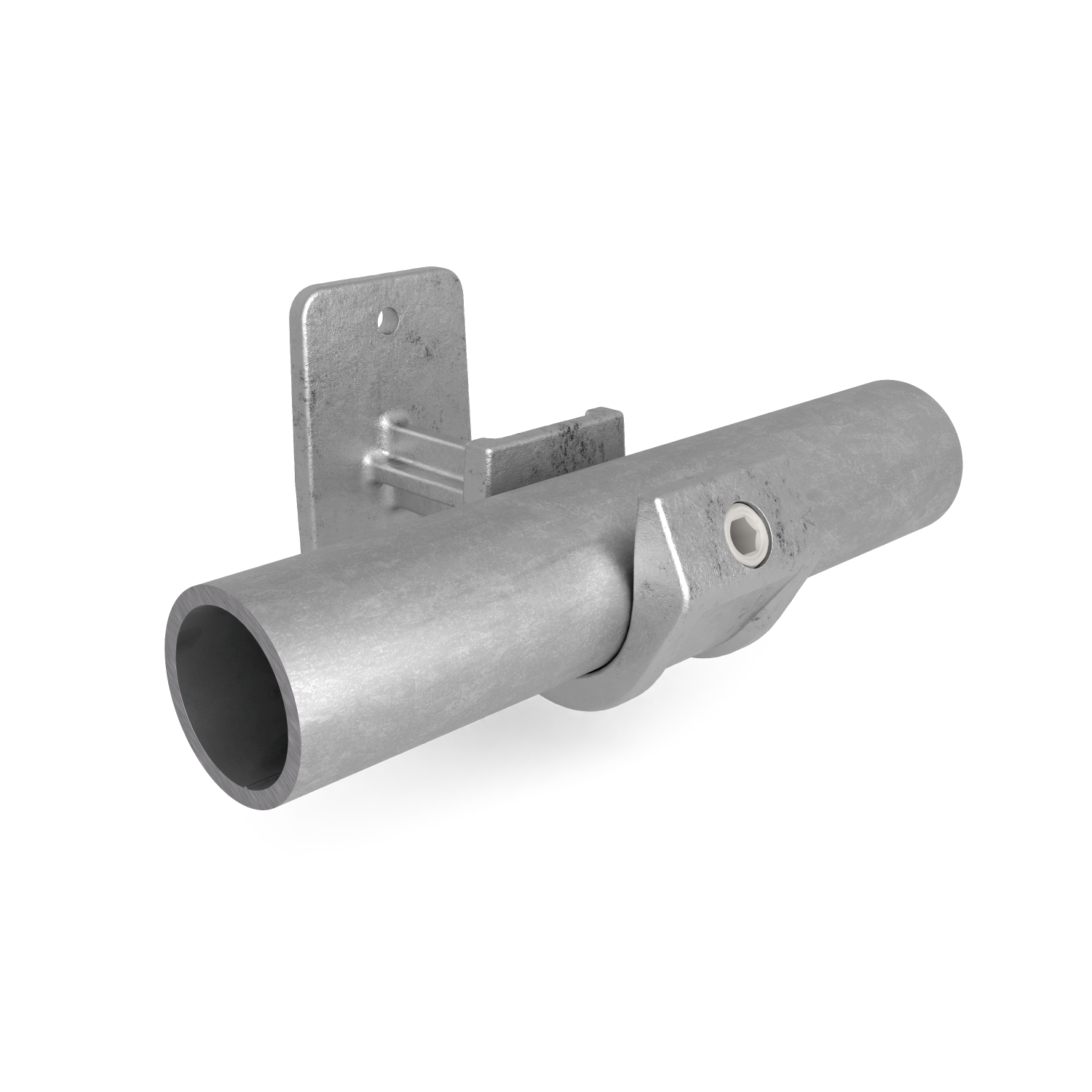Buiskoppeling Leuningdrager met inleg 33,7 mm - vooraanzicht met buizen (Steigerbuisstunter.nl)