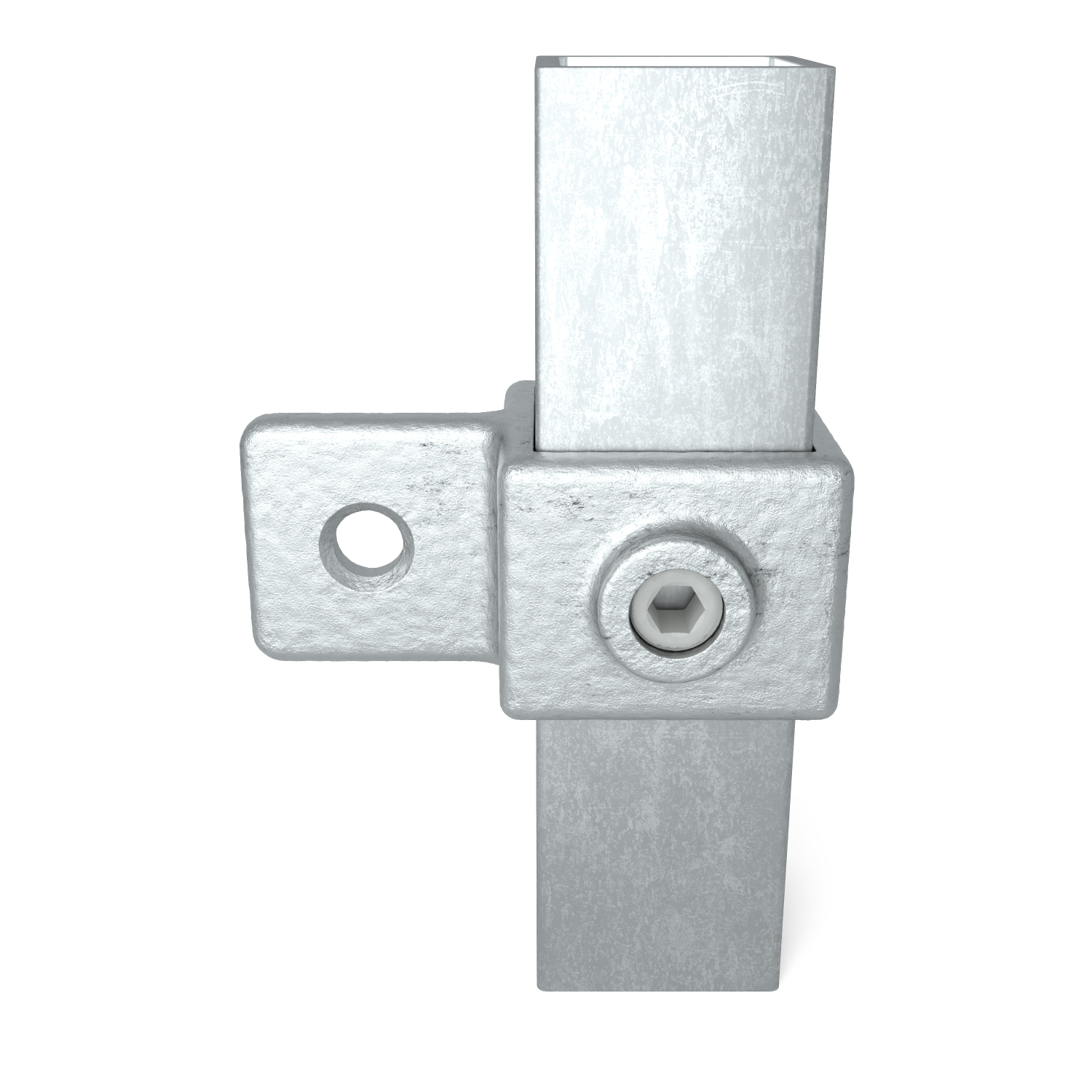 Buiskoppeling Oogdeel scharnierstuk 40 mm vierkant - vooraanzicht met buizen (Steigerbuisstunter.nl)