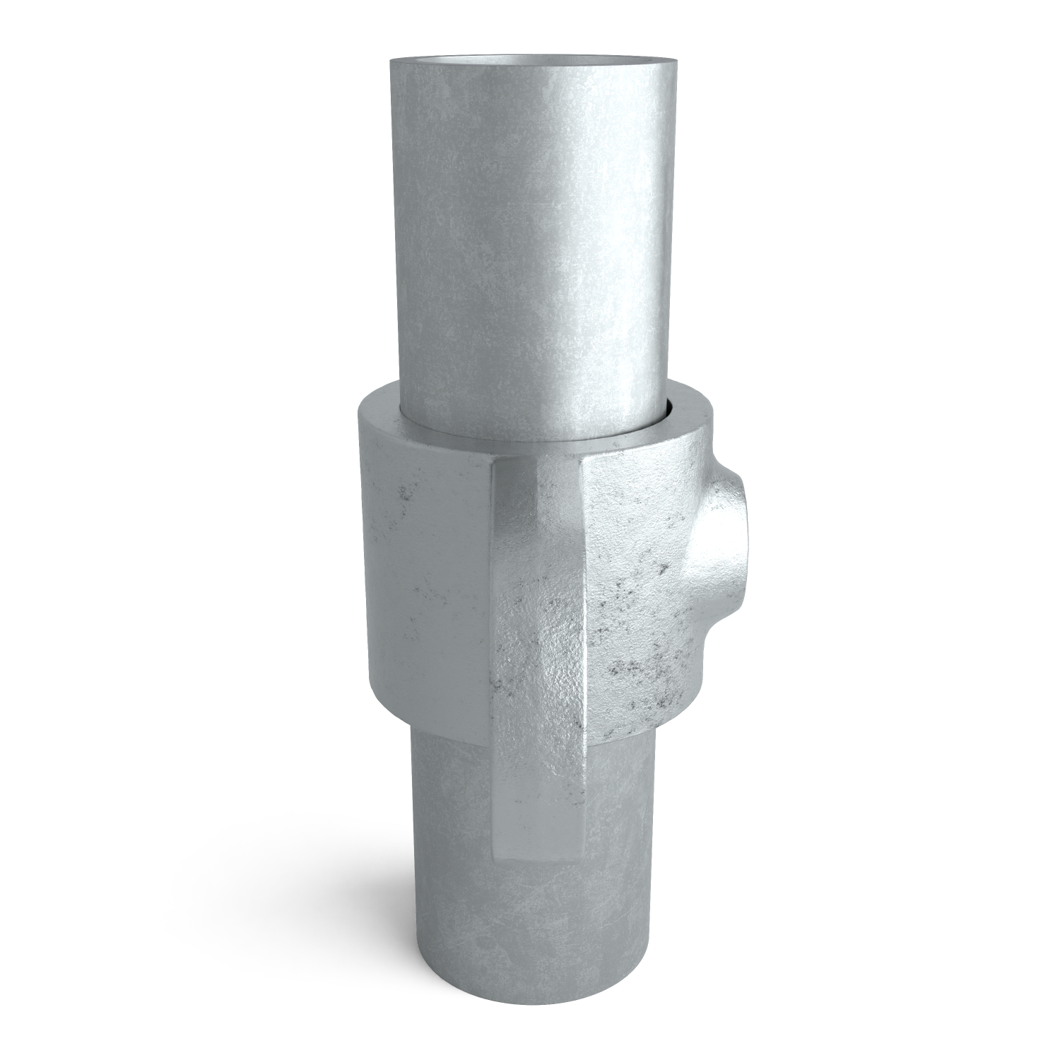 Buiskoppeling Oogdeel dubbel scharnierstuk 180º 60,3 mm - zijaanzicht met buizen (Steigerbuisstunter.nl)
