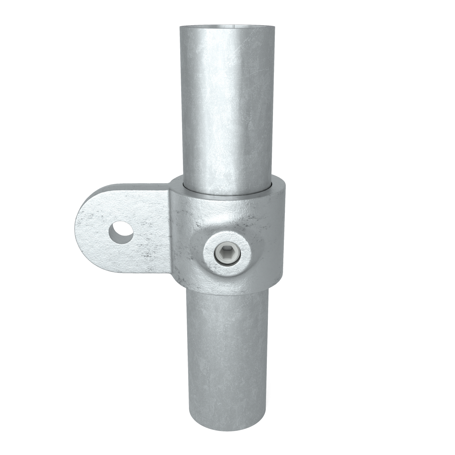 Buiskoppeling Oogdeel dubbel scharnierstuk 90º 42,4 mm - vooraanzicht met buizen (Steigerbuisstunter.nl)