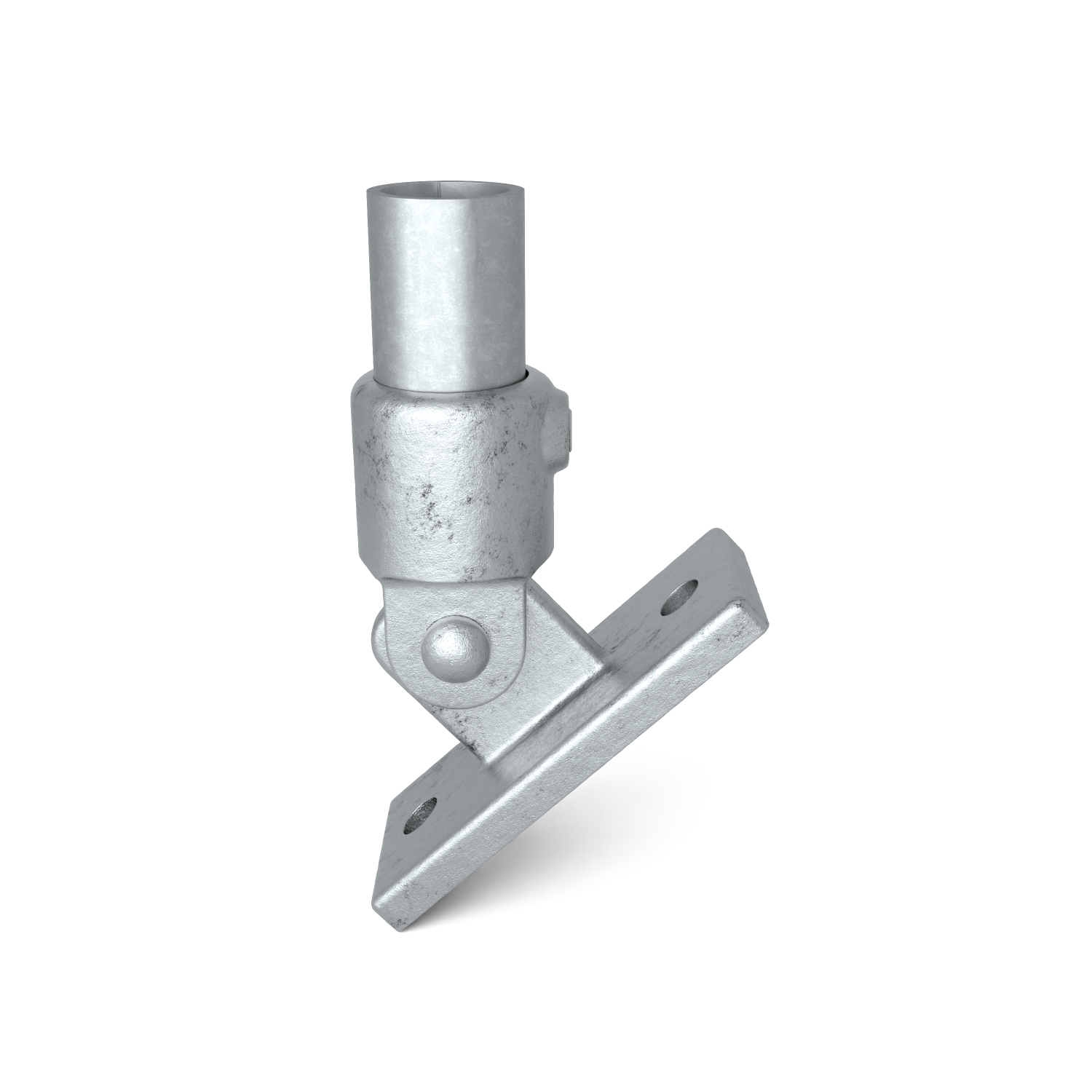 Buiskoppeling Scharniervoet 33,7 mm - vooraanzicht met buizen (Steigerbuisstunter.nl)