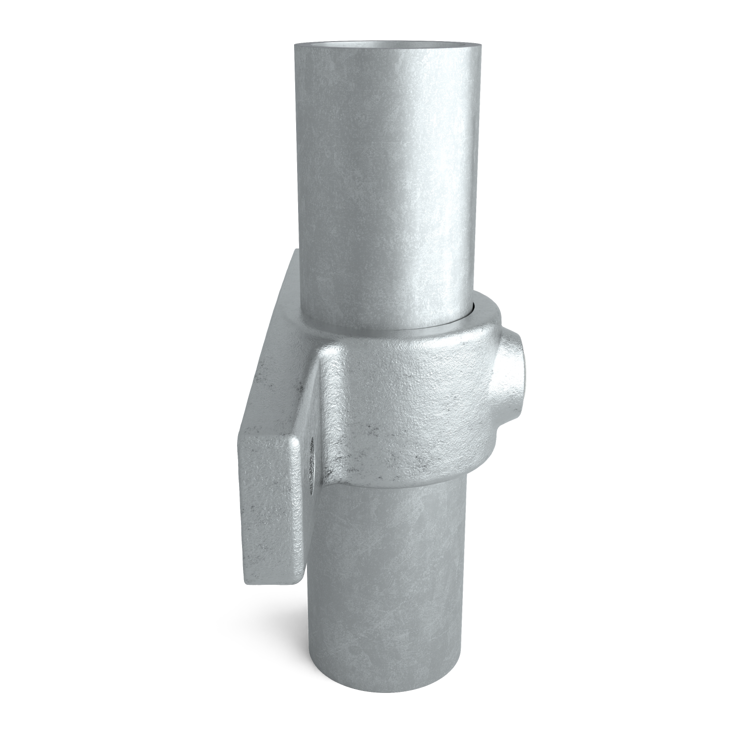 Buiskoppeling Bevestigingsring dubbel 42,4 mm - zijaanzicht met buizen (Steigerbuisstunter.nl)