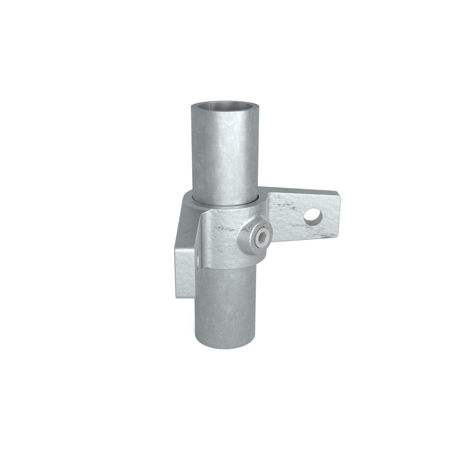 Buiskoppeling Bevestigingsring dubbel 90º 48,3 mm - schuin aanzicht met buizen (Steigerbuisstunter.nl)