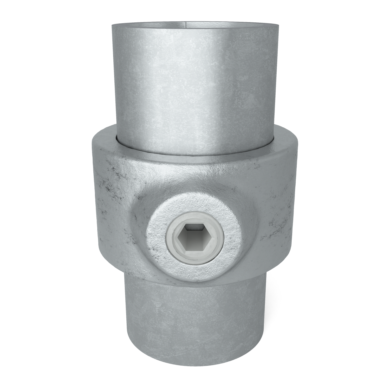 Buiskoppeling Borgring 48,3 mm - vooraanzicht met buizen (Steigerbuisstunter.nl)