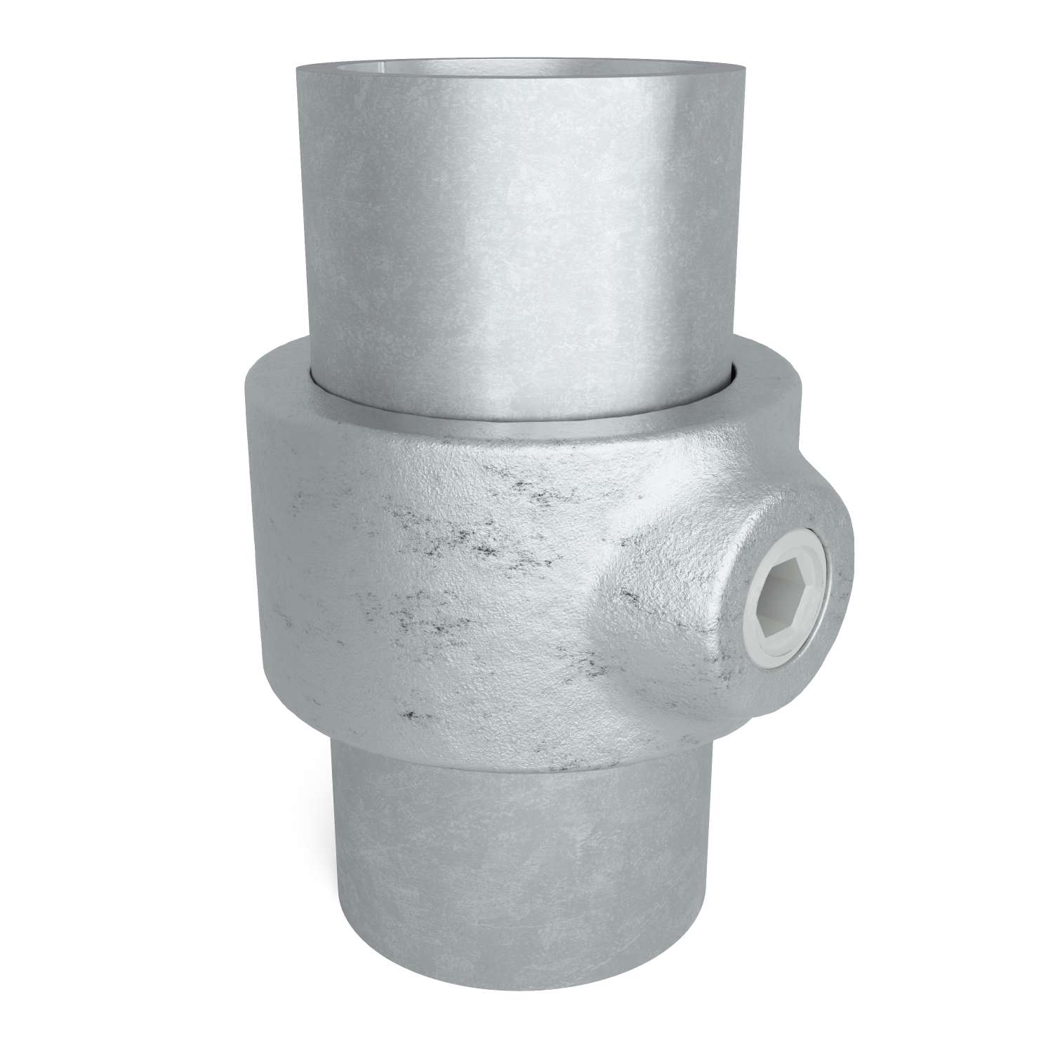 Buiskoppeling Borgring 48,3 mm - schuin aanzicht met buizen (Steigerbuisstunter.nl)