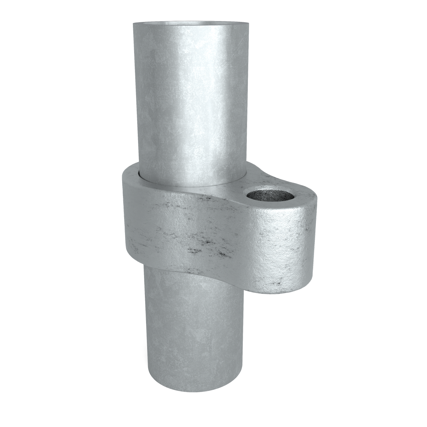 Buiskoppeling Scharnieroog 42,4 mm - schuin aanzicht met buizen (Steigerbuisstunter.nl)
