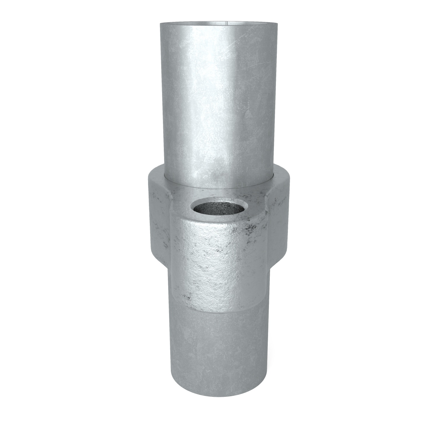 Buiskoppeling Scharnieroog 26,9 mm - zijaanzicht met buizen (Steigerbuisstunter.nl)