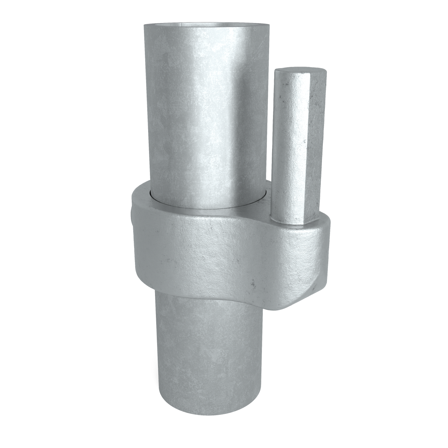 Buiskoppeling Scharnierpen 48,3 mm - schuin aanzicht met buizen (Steigerbuisstunter.nl)