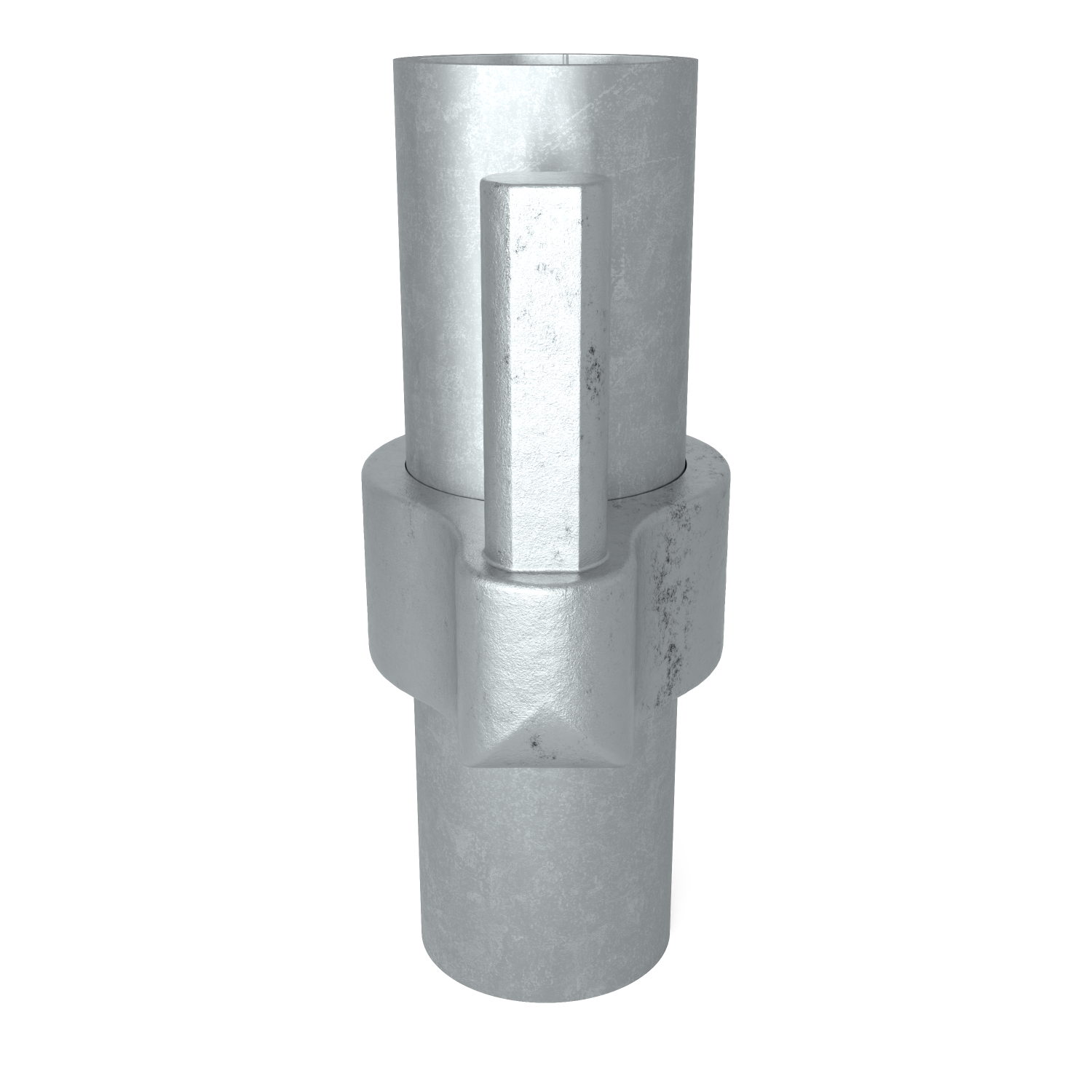 Buiskoppeling Scharnierpen 33,7 mm - zijaanzicht met buizen (Steigerbuisstunter.nl)