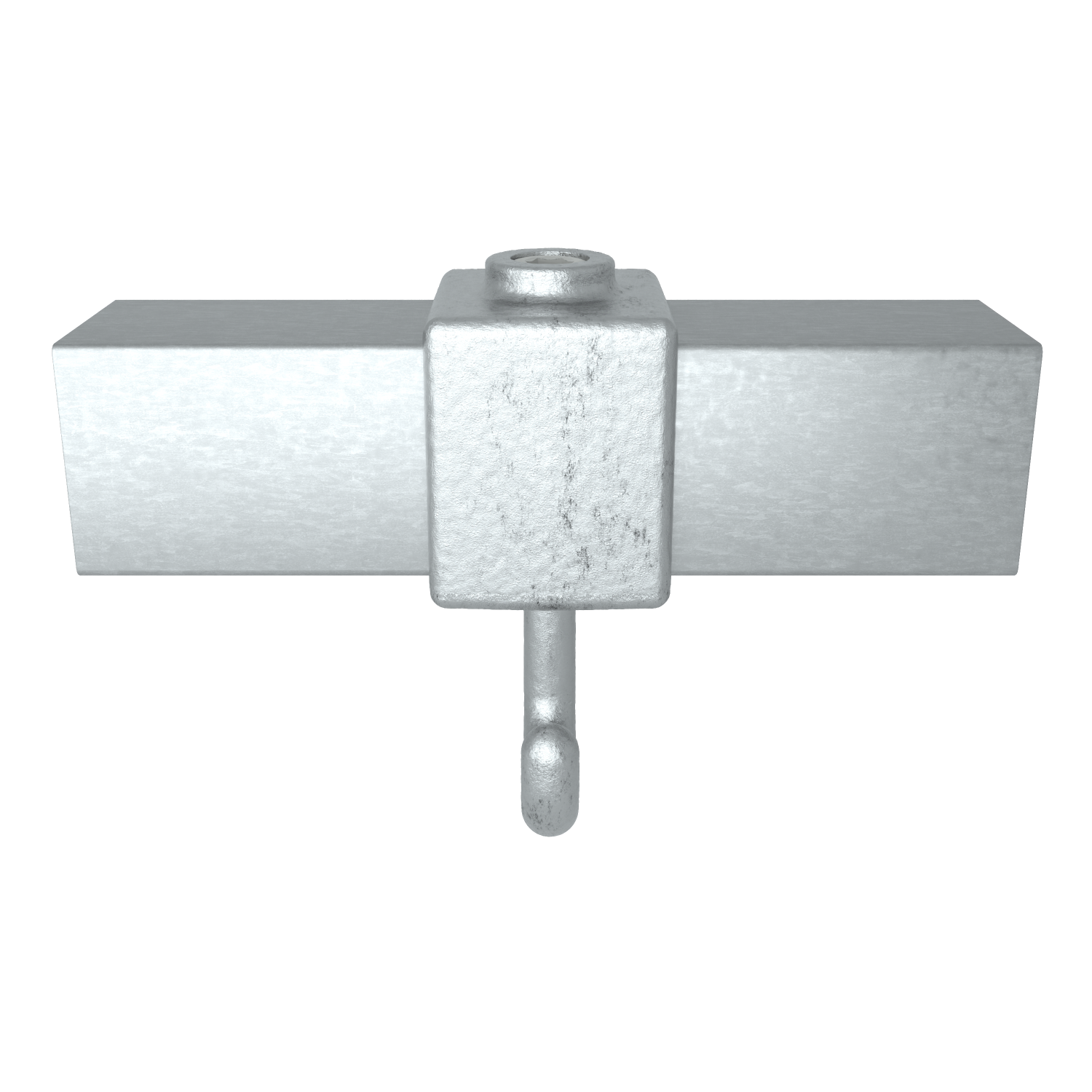 Buiskoppeling Kapstokhaak 40 mm vierkant - schuin aanzicht met buizen (Steigerbuisstunter.nl)