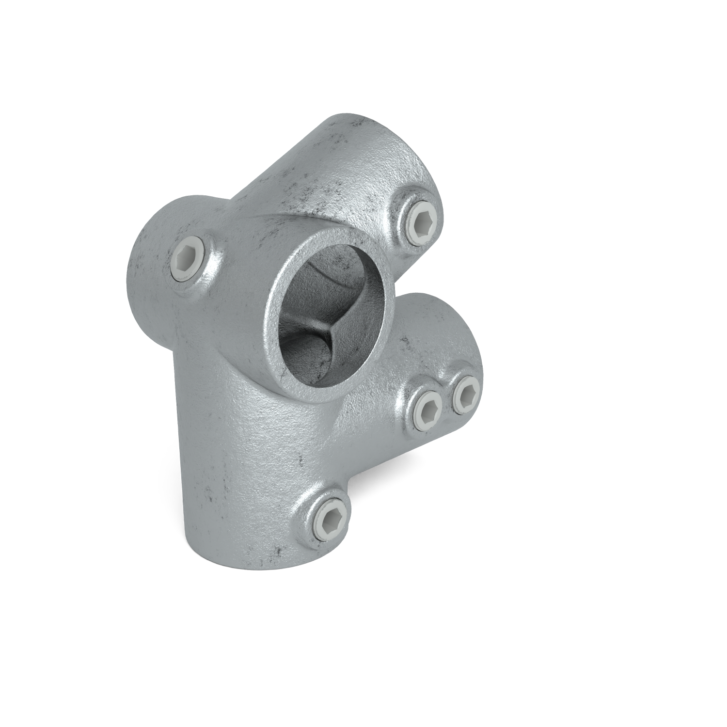 Buiskoppeling Kniestuk dakrand 48,3 mm - schuin aanzicht buiskoppeling (Steigerbuisstunter.nl)