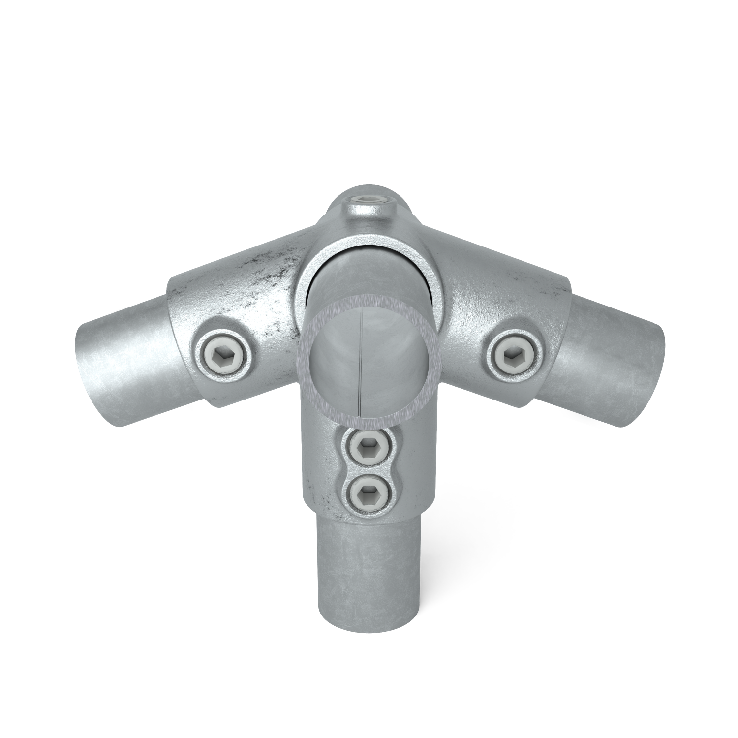 Buiskoppeling Topstuk dakrand 42,4 mm - vooraanzicht met buizen (Steigerbuisstunter.nl)
