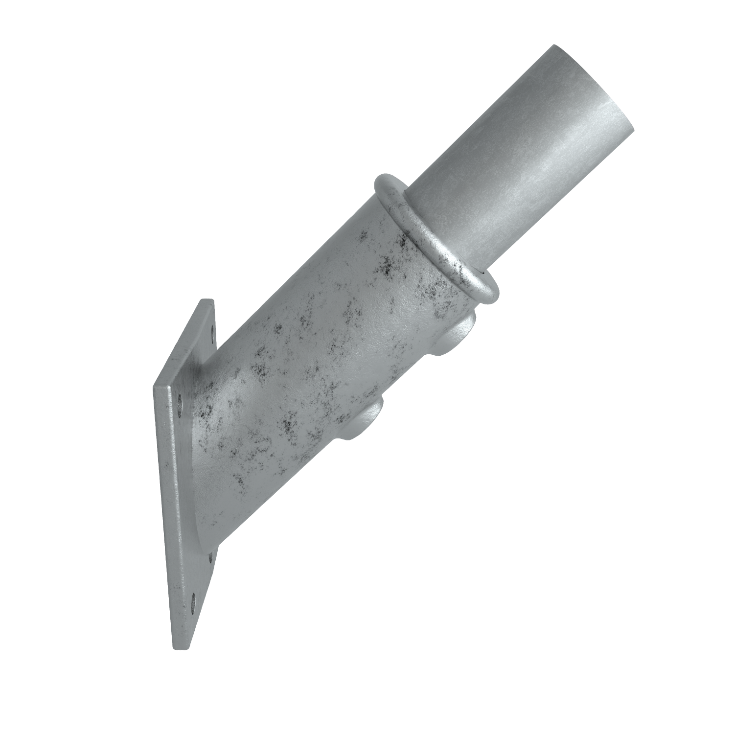 Buiskoppeling Vlaggenstokhouder 33,7 mm - schuin aanzicht met buizen (Steigerbuisstunter.nl)