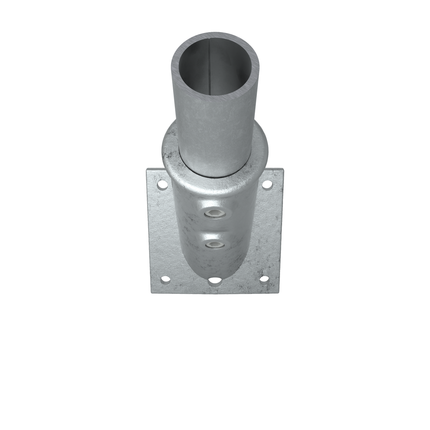 Buiskoppeling Vlaggenstokhouder 33,7 mm - zijaanzicht met buizen (Steigerbuisstunter.nl)