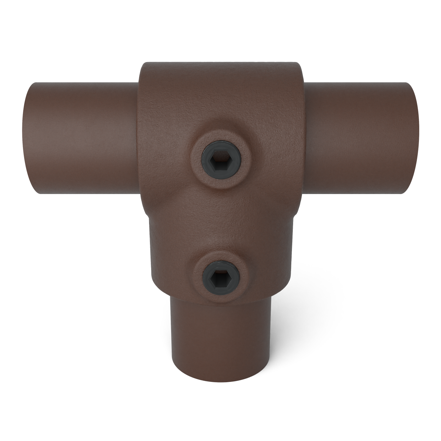Buiskoppeling T-stuk kort vintage 26,9 mm - vooraanzicht met buizen (Steigerbuisstunter.nl)