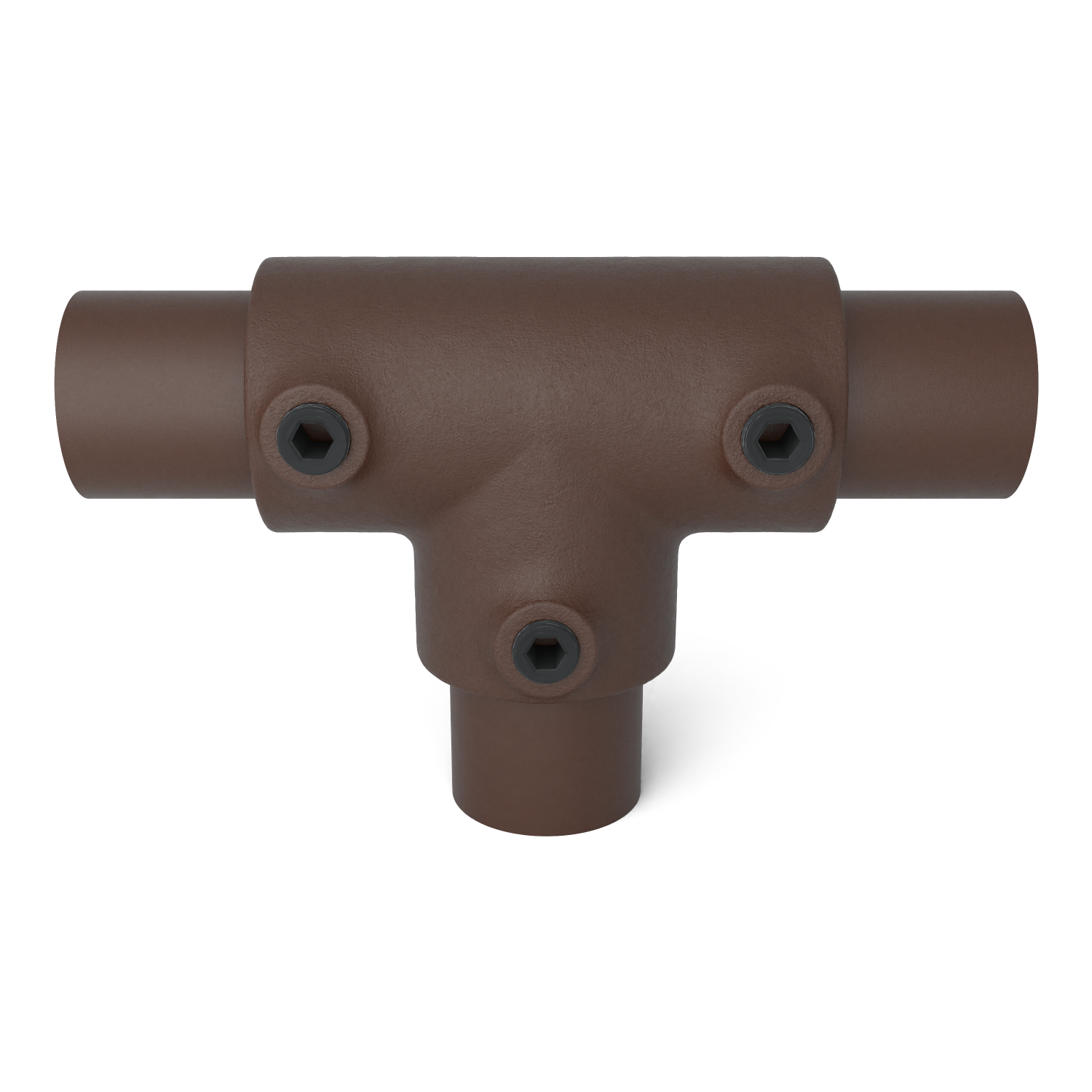 Buiskoppeling T-stuk lang vintage 26,9 mm - vooraanzicht met buizen (Steigerbuisstunter.nl)