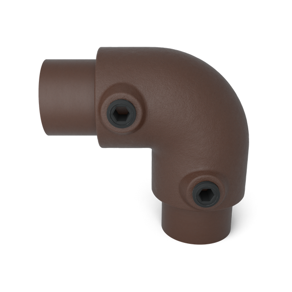 Buiskoppeling Kniestuk 2-weg 90º vintage 26,9 mm - vooraanzicht met buizen (Steigerbuisstunter.nl)