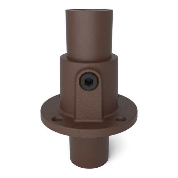 Buiskoppeling Voetplaat rond doorlopend vintage 33,7 mm - vooraanzicht met buizen (Steigerbuisstunter.nl)