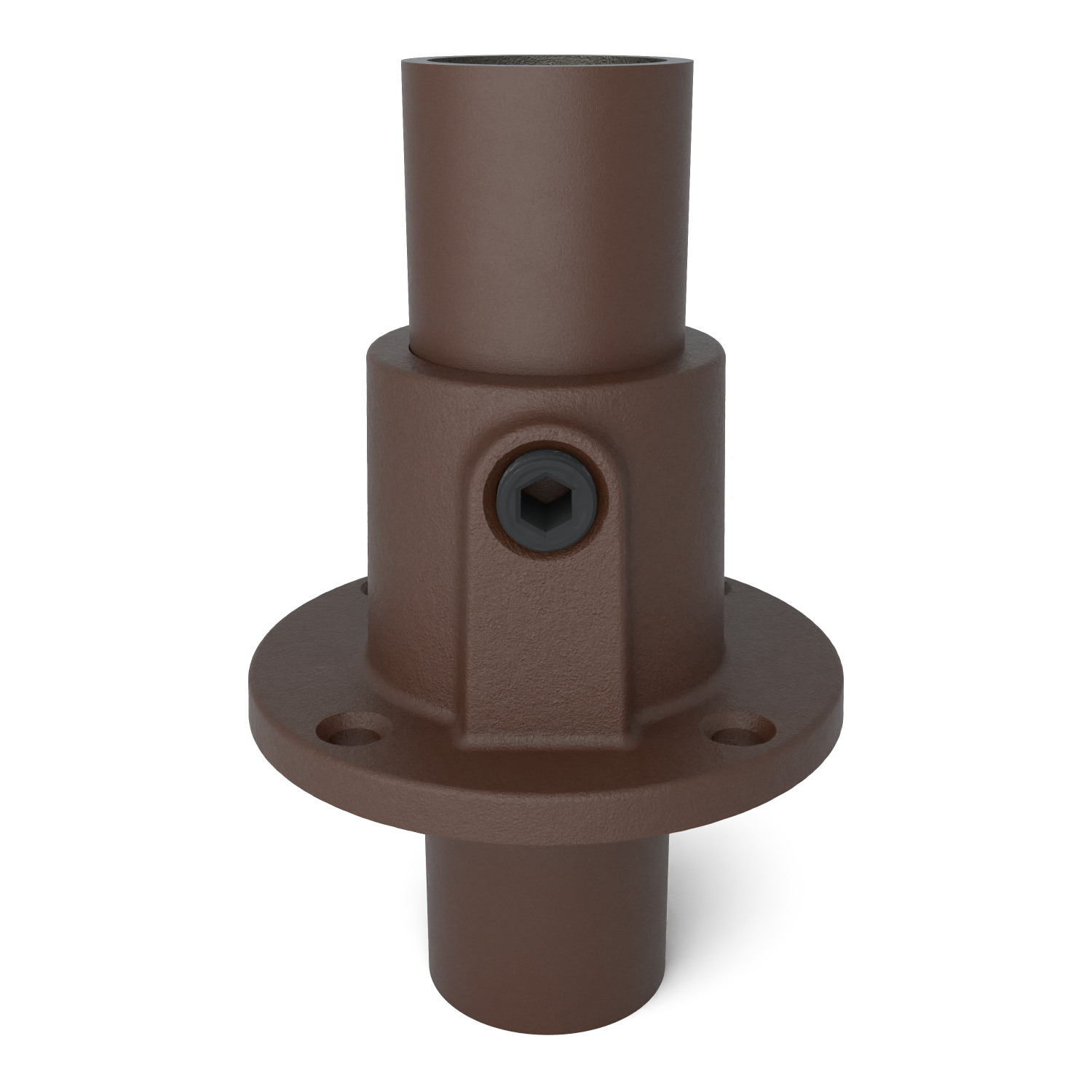 Buiskoppeling Voetplaat rond doorlopend vintage 26,9 mm - vooraanzicht met buizen (Steigerbuisstunter.nl)