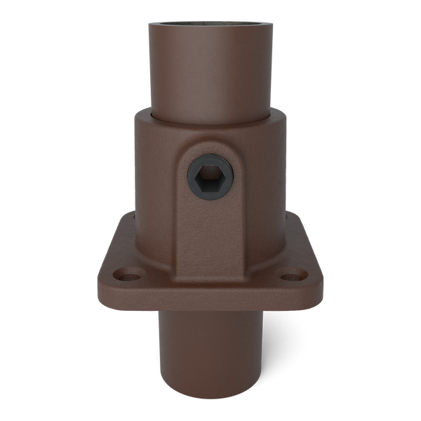 Buiskoppeling Voetplaat vierkant vintage 33,7 mm - vooraanzicht met buizen (Steigerbuisstunter.nl)