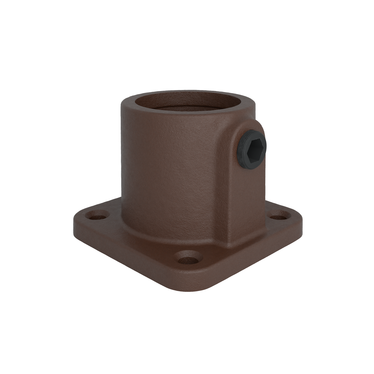 Buiskoppeling Voetplaat vierkant vintage 33,7 mm - schuin aanzicht buiskoppeling (Steigerbuisstunter.nl)