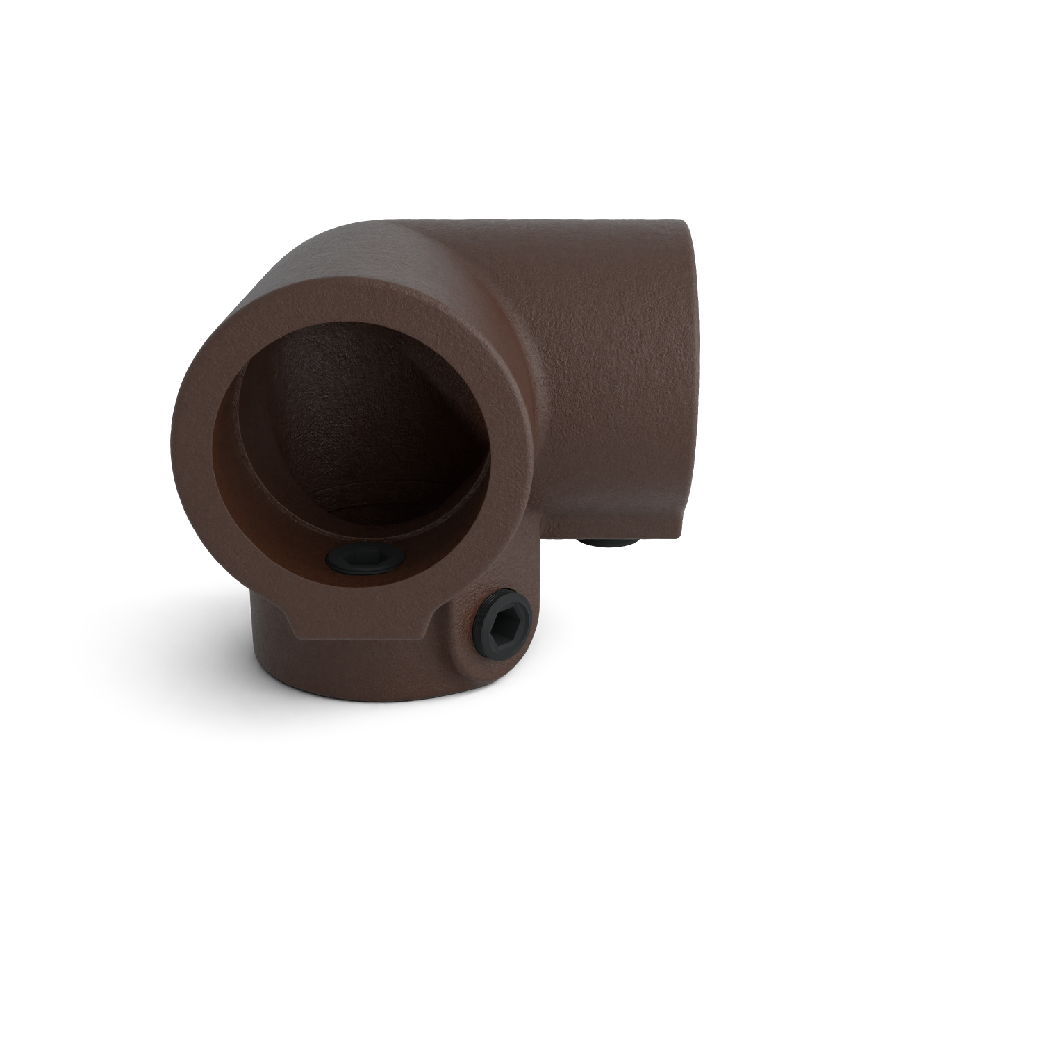 Buiskoppeling Kniestuk 3-weg 90º vintage 26,9 mm - schuin aanzicht buiskoppeling (Steigerbuisstunter.nl)