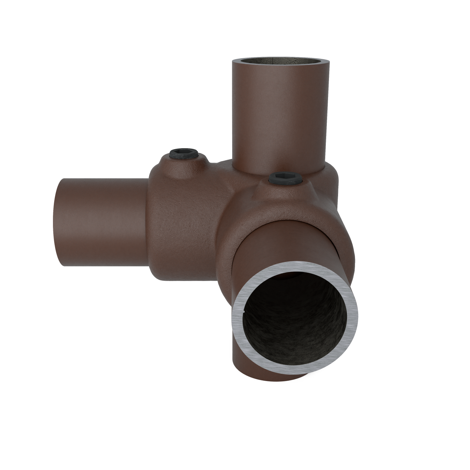 Buiskoppeling Hoekstuk 90º vintage 33,7 mm - zijaanzicht met buizen (Steigerbuisstunter.nl)
