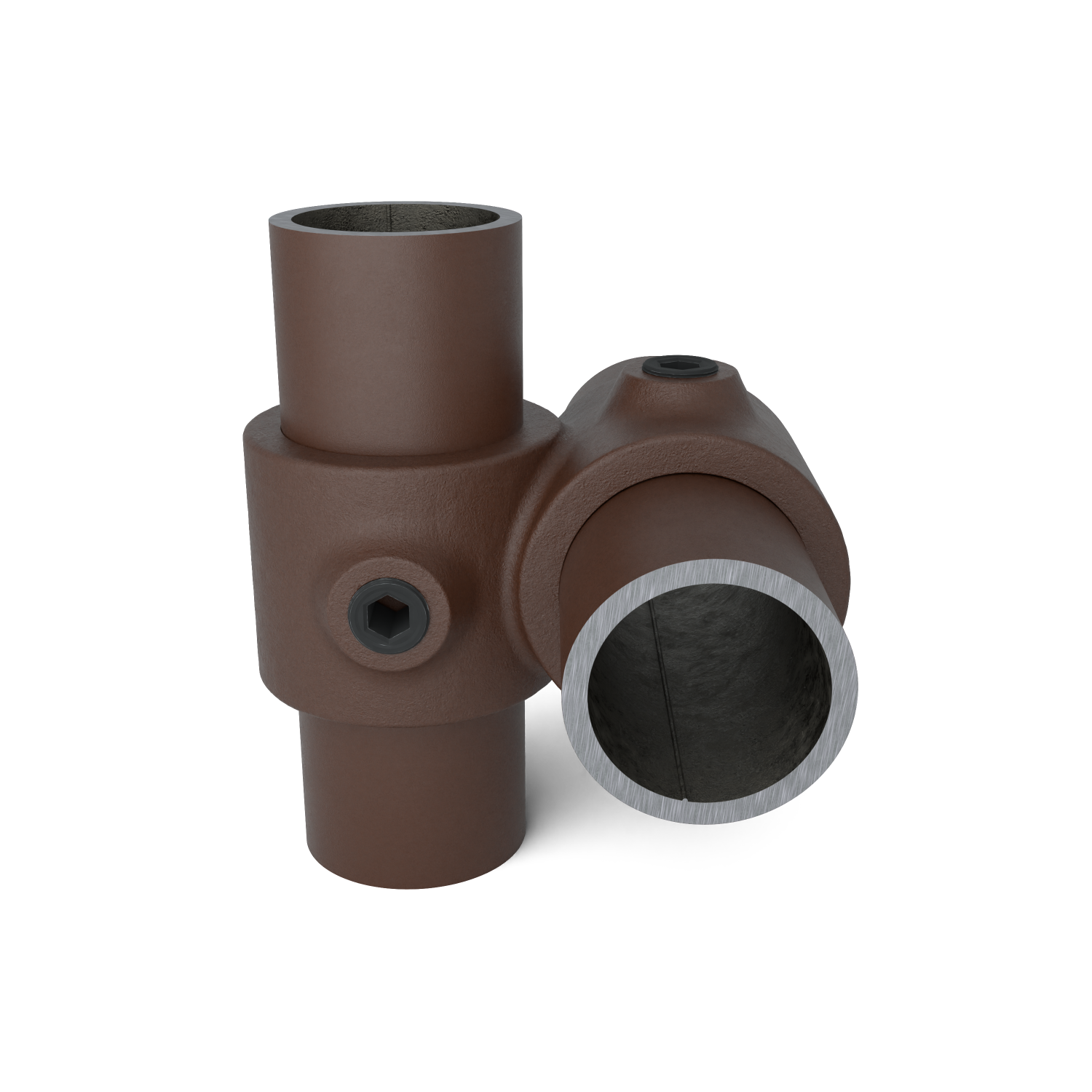 Buiskoppeling Kruisstuk 90º vintage 26,9 mm - vooraanzicht met buizen (Steigerbuisstunter.nl)