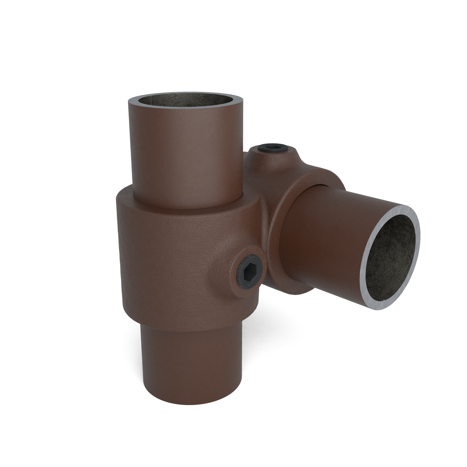Buiskoppeling Kruisstuk 90º vintage 26,9 mm - schuin aanzicht met buizen (Steigerbuisstunter.nl)